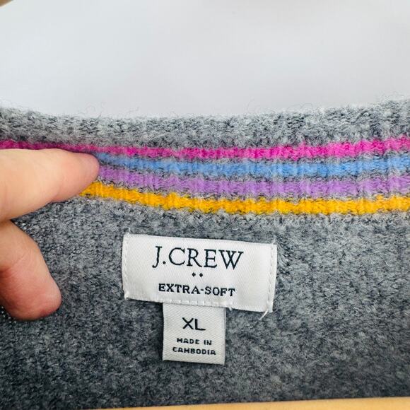 J. Crew Factory Gray Rainbow Crew Neck Collar Extra Soft Fuzzy Sweater Size XL - Picture 3 of 7